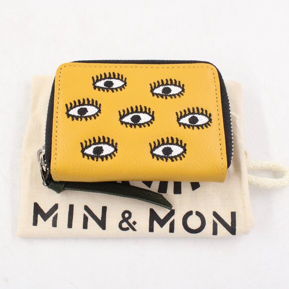 Min & Mon Handbags - NEW Frodo Leather Zip Around Wallet in Golden Glow with All-Over Eye Embroidery